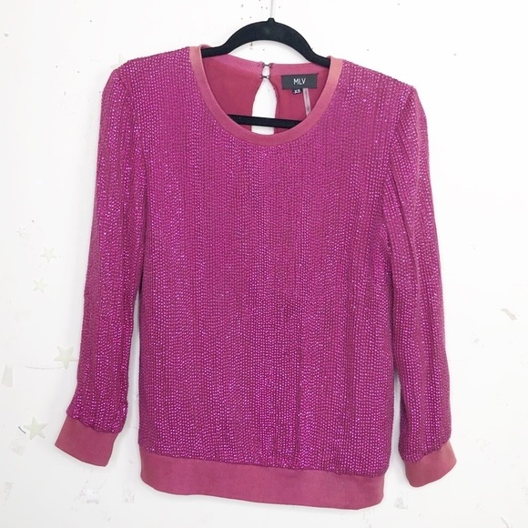 Mlv fuscia sequin Keyhole back blouse - Picture 3 of 11
